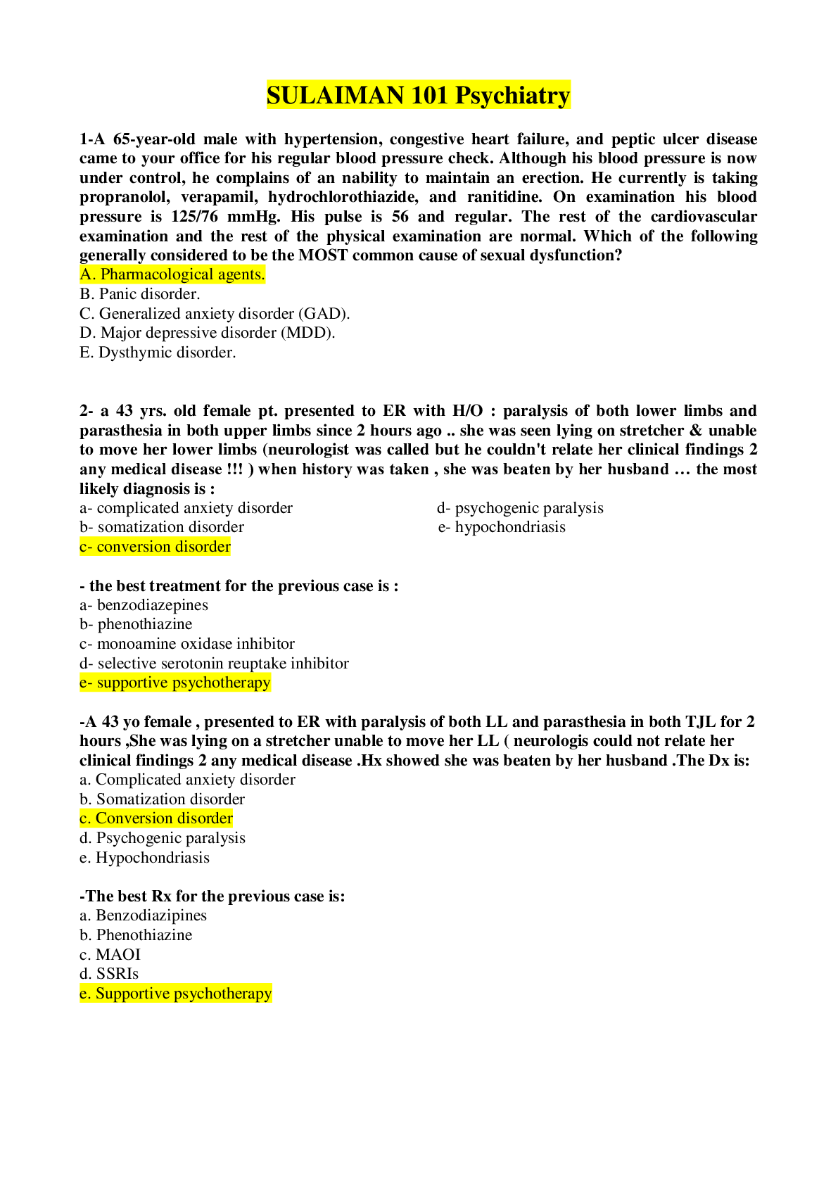 Preview image of Psychiatry QUESTIONS AND ANSWERS document